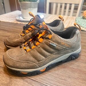 Merrell Tailspin Toggle Kids Waterproof Hiking Trail Shoes Brown Orange Size 3.5